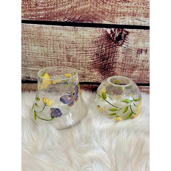 Vintage Anthropologie Floral Butterfly Hand Painted Painted Glass Lamp Vase EUC - Picture 4 of 7